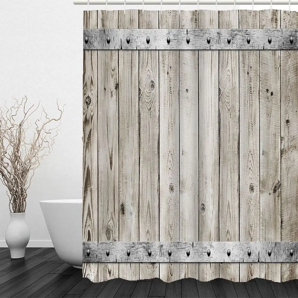 Farmhouse Decor 3D Wood Door Shower Curtain