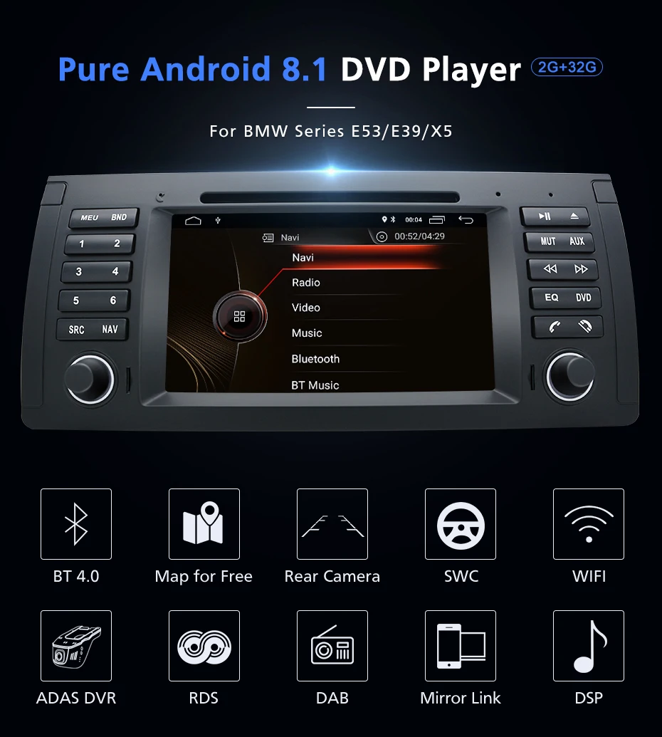 Top Junsun Android 8.1 Car DVD Player GPS Navigation 1 Din Stereo System for BMW E39 X5 E53 Multimedia Radio WIFI ADAS DVR 1 Top Junsun Android 8.1 Car DVD Player GPS Navigation 1 Din Stereo System for BMW E39 X5 E53 Multimedia Radio WIFI ADAS DVR 1