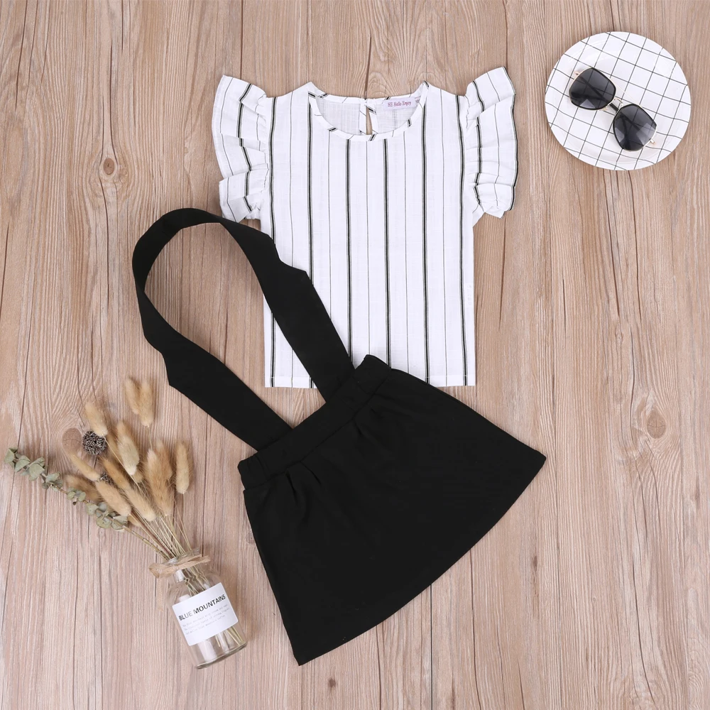 

Baby Girl Clothes Girl Vertical Tank Top White T-shirt + Halter Dress Girls Clothing Sets Summer Cotton Children Two-piece Suit