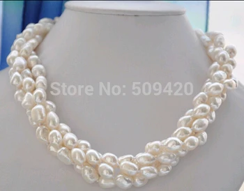 

women Fashion Jewelry Shipping>>>4row 18" 11mm WHITE BAROQUE FRESHWATER PEARL NECKLACE Fine Factory direct
