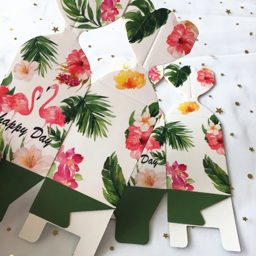 10 шт./упак. на свадьбу, день рождения, Гавайские вечерние подарочные коробки с милым фламинго, подарочная упаковка для конфет вечерние сувениры, Подарочная бумажная коробка 6*6*9,5 см
