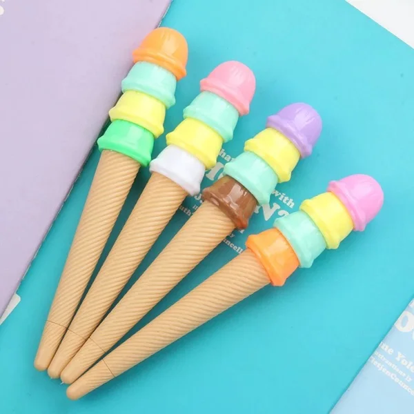cheap 1Pcs New Creative Novelty Cartoon Sweet Ice Cream Shaped Pen Gel Pen Office School Gift Stationery Pen E2034