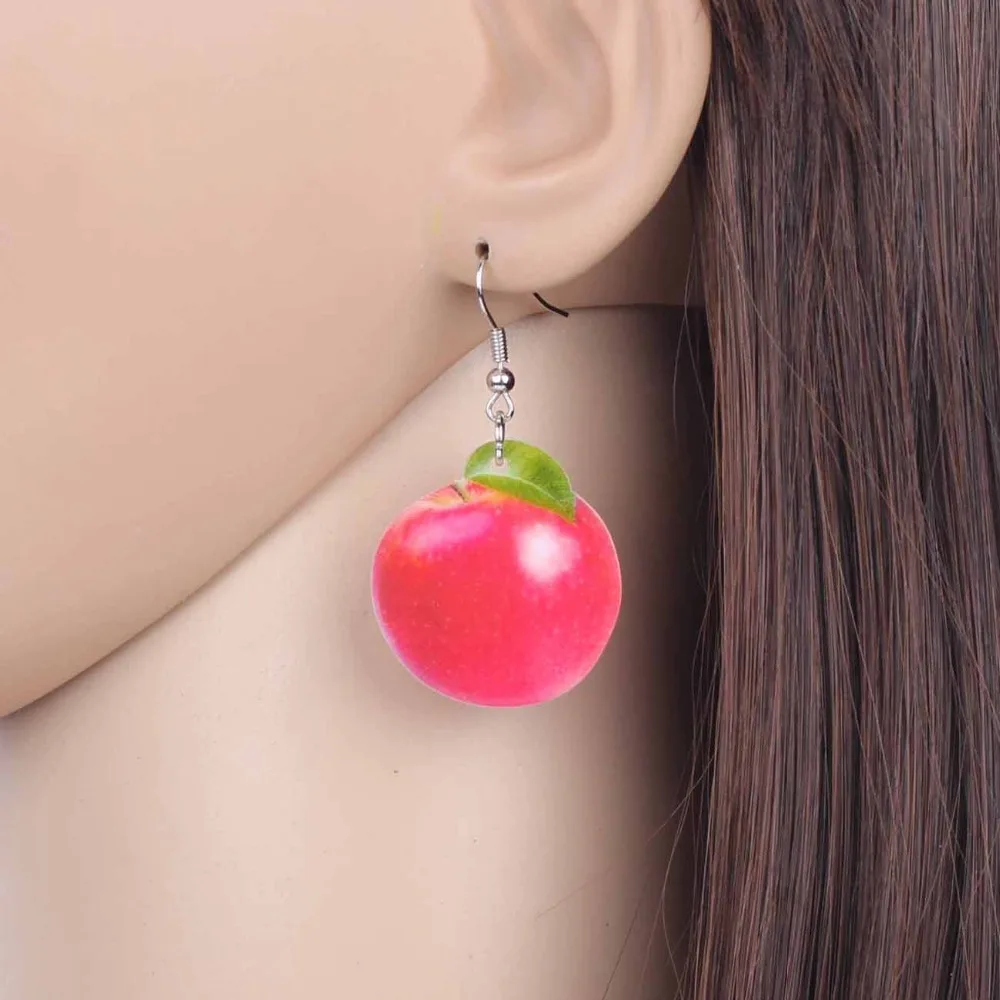 Red Apple Dangle Earrings Fruit Red Big Apple Dangle Woman Teen Earrings Lovely