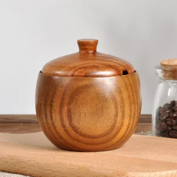 

Creative Wood Spice Jar Kitchen Wood Retro Wood Salt Jar Containment Jar Kitchen Storage Tank 6.4*9CM