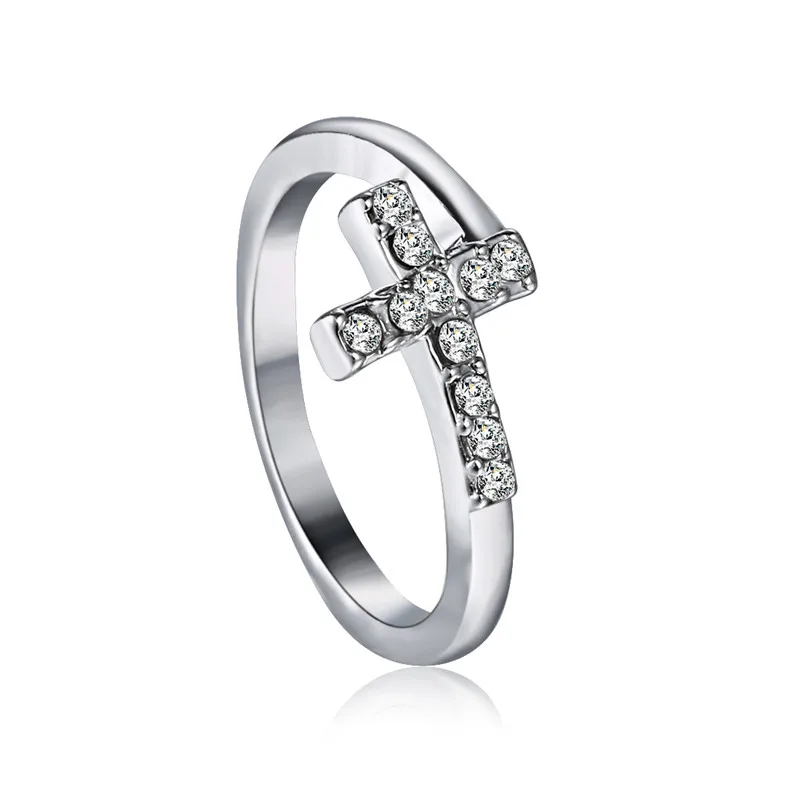 

Simple Fashion Crystal Cross Ring Women Jewelry Silver Color Stainless Steel Ring Girl Wedding Bride Party Gifts For Women