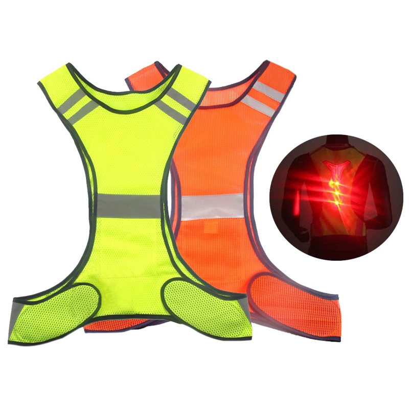 

Outdoor Cycling Reflective Vest Safety Warning Night Running Jogging Visibility Safety Fluorescence Vests with Back LED Light