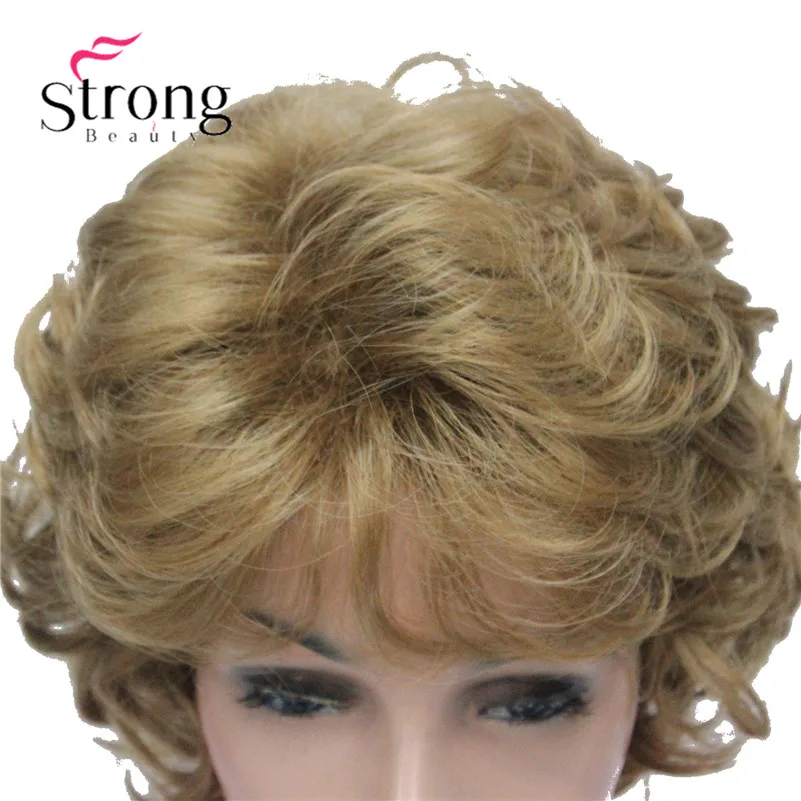 L-427B #19 new short curly light strawberry blonde synthetic women's full wig for everyday (2)