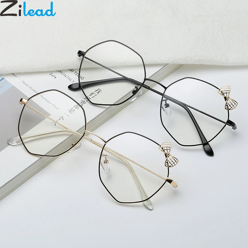 

Zilead Lady's Polygon Glasses Frame For Women Bowknot Metal Optical Spectacle Eyeglasses Irregular Plain Eyewear