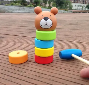 

Wooden toy bear tap Rainbow Tower toy child Early education Noise Maker toys YH1087