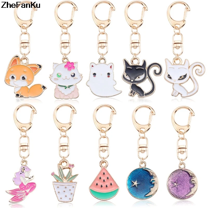 Cartoon Enamel Plant Animal Keychain 