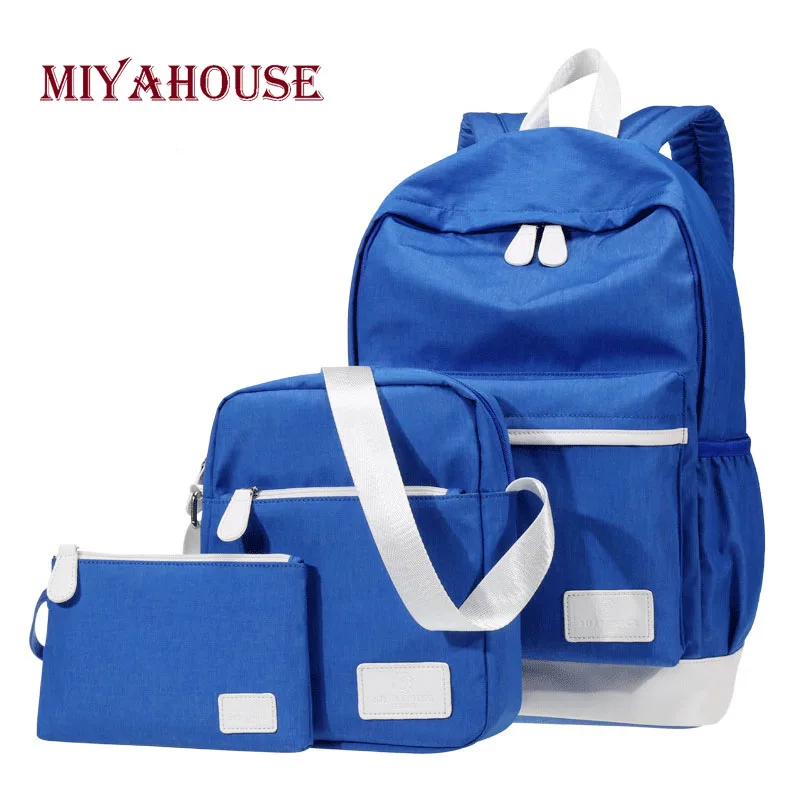 

Miyahouse Preppy Style Casual Backpack Women Solid Color Large Capacity Rucksack 3PCS/SET Canvas Material Backpack For Female