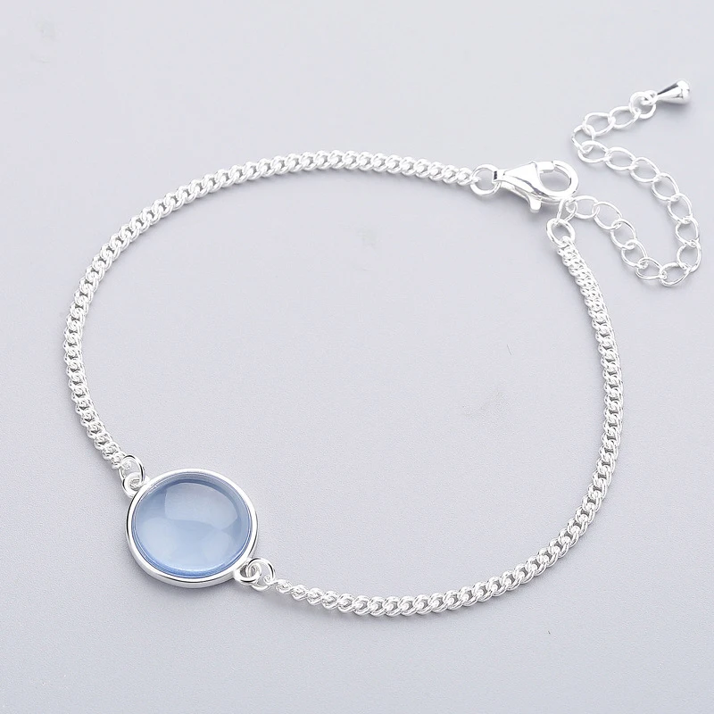 

Real 925 Sterling Silver Round Blue Crystal Bracelet Minimalist Fine Jewelry For Women Engagement Party Cute Accessories DD323