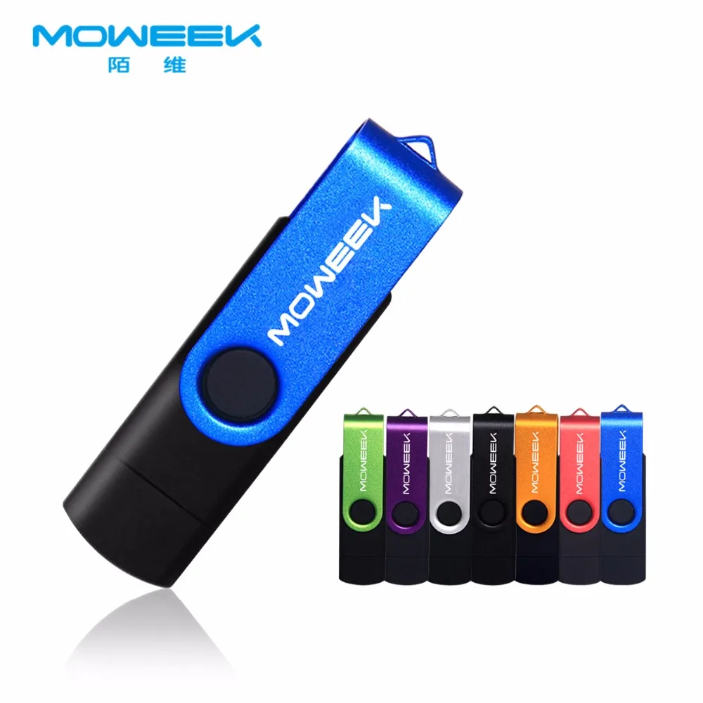 

Moweek Hot Sale OTG Flash Drive Real Capacity 64gb 32gb 16gb 8gb 4gb Pen Drive Rotating Metal pendrive for Android Smart Phone