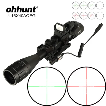 

ohhunt 4-16X40 AOEG Hunitng Combo Riflescope Mil Dot Wire Reticle with Red Green Laser Sights and Red Dot Tactical Optical Sight