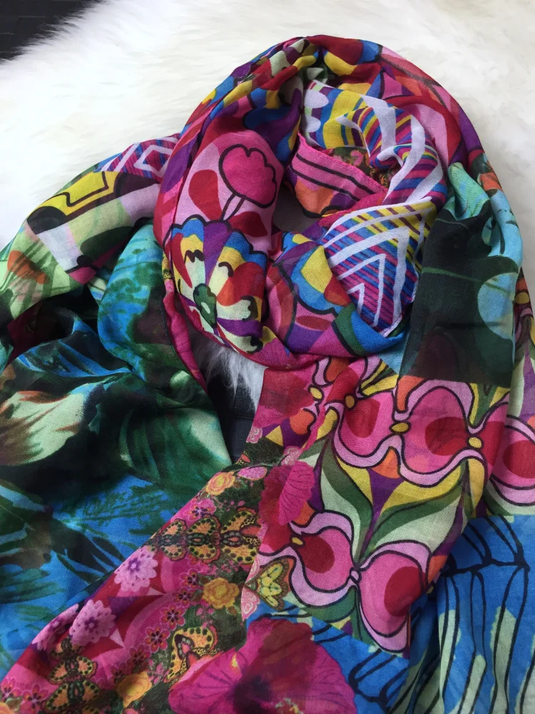 Роскошный брендовый женский летний шарф, испанская Цветочная шаль, женские шарфы с принтом