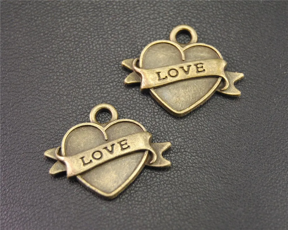 15pcs Antique Bronze Love Heart Charms Pendants For Jewelry Making DIY