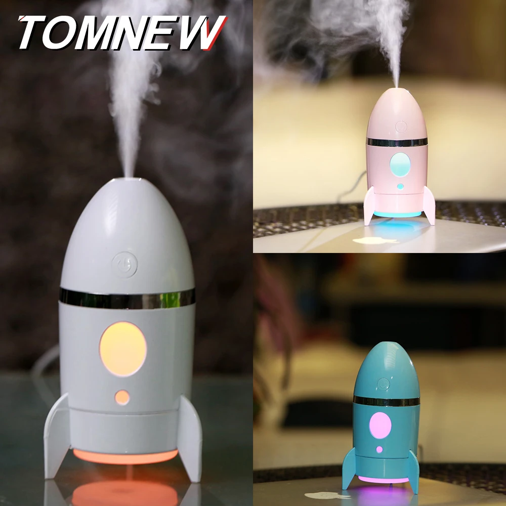 

TOMNEW 135ML Mini Cool Air Humidifier USB Portable Ultrasonic Cute Rocket Air Diffuser with Cool LED Light for Home Office Car