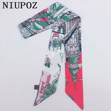 Дизайн Роскошный бренд саржевый Шелковый маленький женский модный шарф дворец Замок задний фон для студий принт мешок для волос ручка Украшение галстук ручной ленты