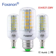 Foxanon 6 шт. E27 220V Светодиодный светильник 5730 SMD светодиодный лампы E14 Кукуруза 24 30 42 64 80 89 108 136 светодиодный s лампа Bombillas светильник Лампада светильник Инж