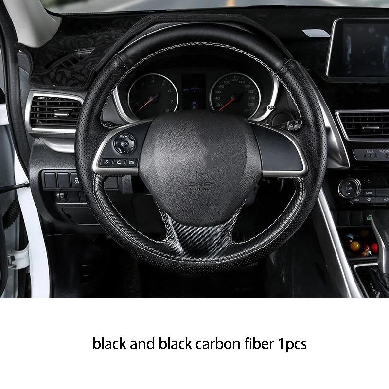 Чехол на руль, кожаный ручной пошив, набор, четыре сезона, универсальный, нескользящий, против пота, для Mitsubishi ECLIPSE CROSS - Цвет: black and carbon