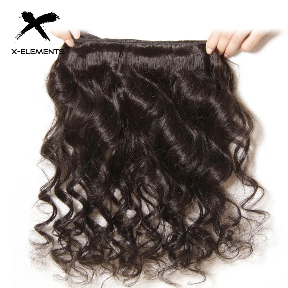 X-Elements Indian Human Hair Bundles 1/3/4 Pcs Loose Wave Hair Weave Non-Remy Hair Extensions Natural Color 8-28 Inches