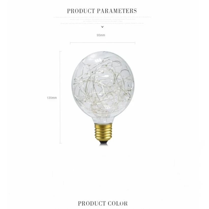 

New Design Colorful Silver Wire String Filament Lamp 1W LED Bulb for Decorative Christmas G95 String Light Bulb
