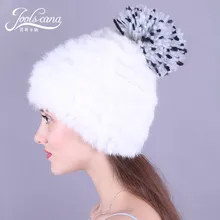Joolscana Меховые помпоны зимние шапки для женщин меховая шапка для девочки натуральный кролик трикотажные шапочки модный стиль