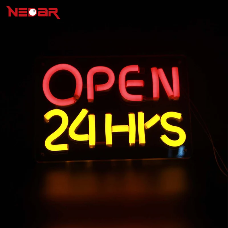 LED Neon Open 24 Hours Sign with 12V ultra bright led neon flexible