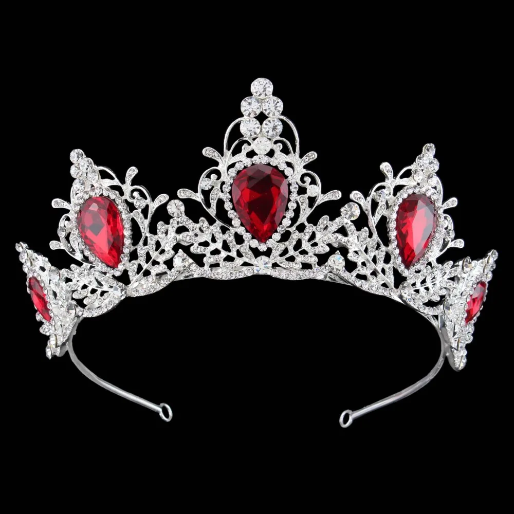 Gorgeous Red Crystal Crown Bridal Tiaras Baroque Headband Wedding Accessories Diadem Hair