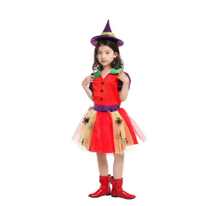 Лидер продаж поступление Halloween Party Для детей Косплэй костюм ведьмы для Обувь для девочек Хеллоуин костюм партии ведьма платье со шляпой - Цвет: as show