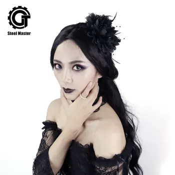 

Gothic Headband Exaggerated Feather Large Flower Headband Headband Hairpin Head Jewelry Punk Wave Point Feather Hairpin