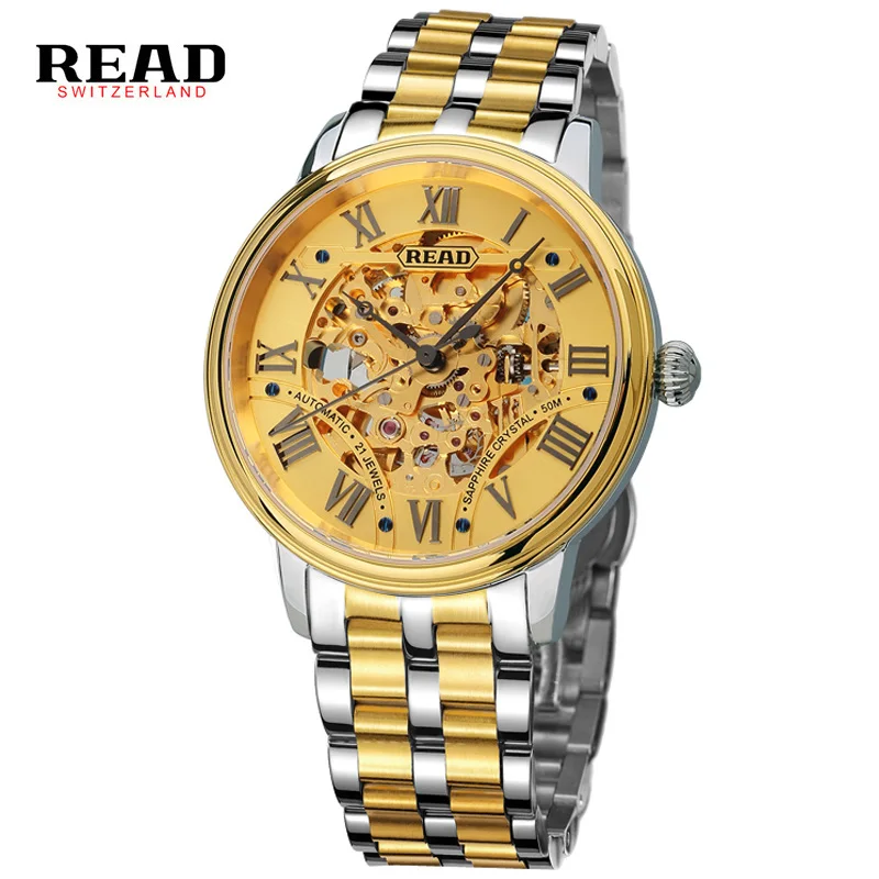 

READ Luxury Golden Automatic Mechanical Watches Men Fashion Watch For Men Wristwatch Waterproof Full Steel Relogio Masculino New
