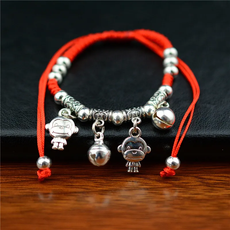 2017 Hot Chinese Style Zodiac Bells Pendant Adjustable Bracelet Braided Lucky Red String Rope Handmade Weaving Bracelet