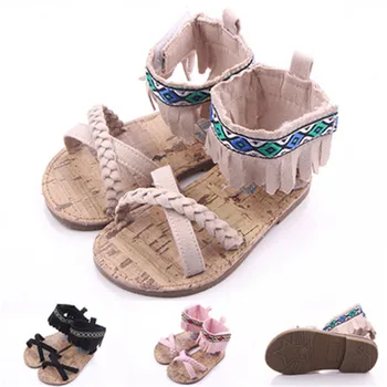 

Baby Summer Sandals Newborn Girls Tassel Mix Color Toddler Non-slip Shoes