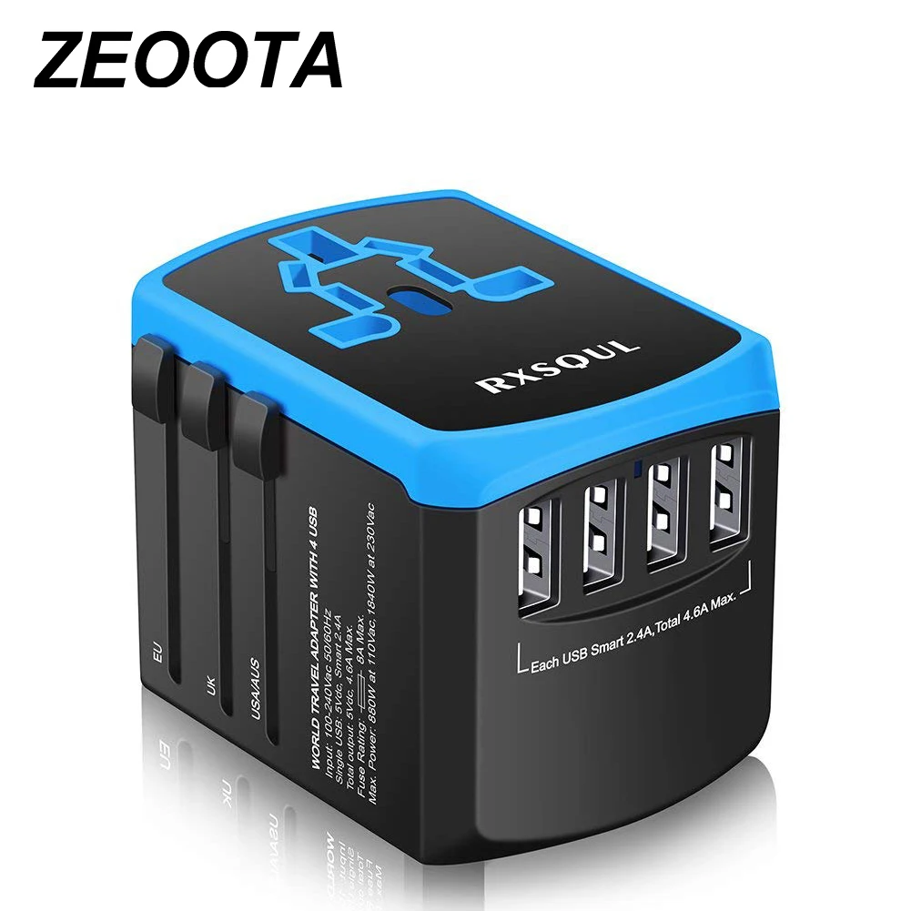 

Universal Power Travel Adapter International Power Adapter with Smart 2.4A 4 USB European Adapter Converter Plugs Adapters