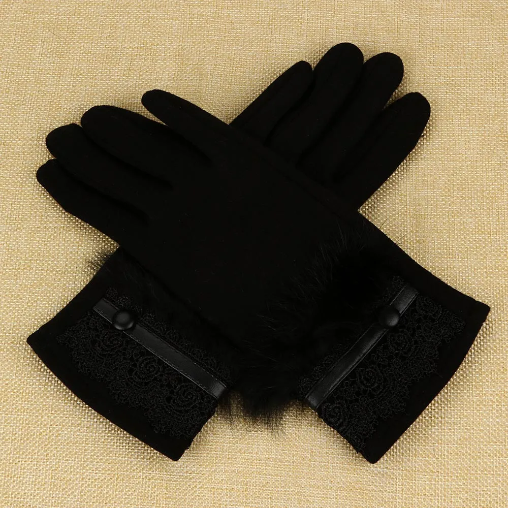 Зимние перчатки женские шерстяные перчатки зимние сохраняющие тепло перчатки на полный палец элегантные женские кружевные утепленные кашемировые мягкие митенки Митен#10