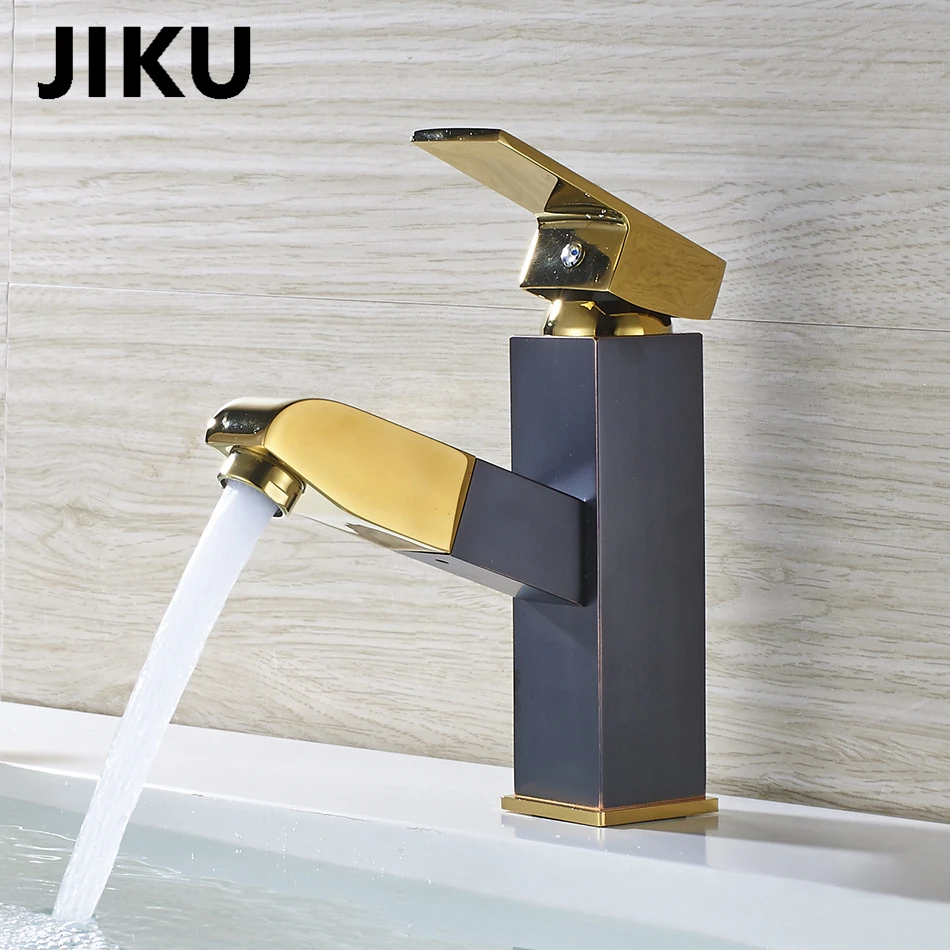 

JIKU Full Copper Retro Black Bronze Faucet Black Antique Brushed Basin Faucet Hot Cold Water SimpleSingle Handle Single Contr