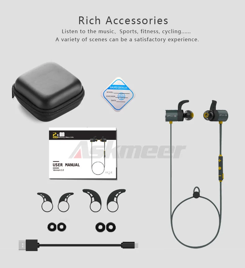 Askmeer Bluetooth Earphone Sport Wireless Waterproof Earbuds Headset In Ear Earphones Hands Free with Microphone for iPhone Xiaomi (15)