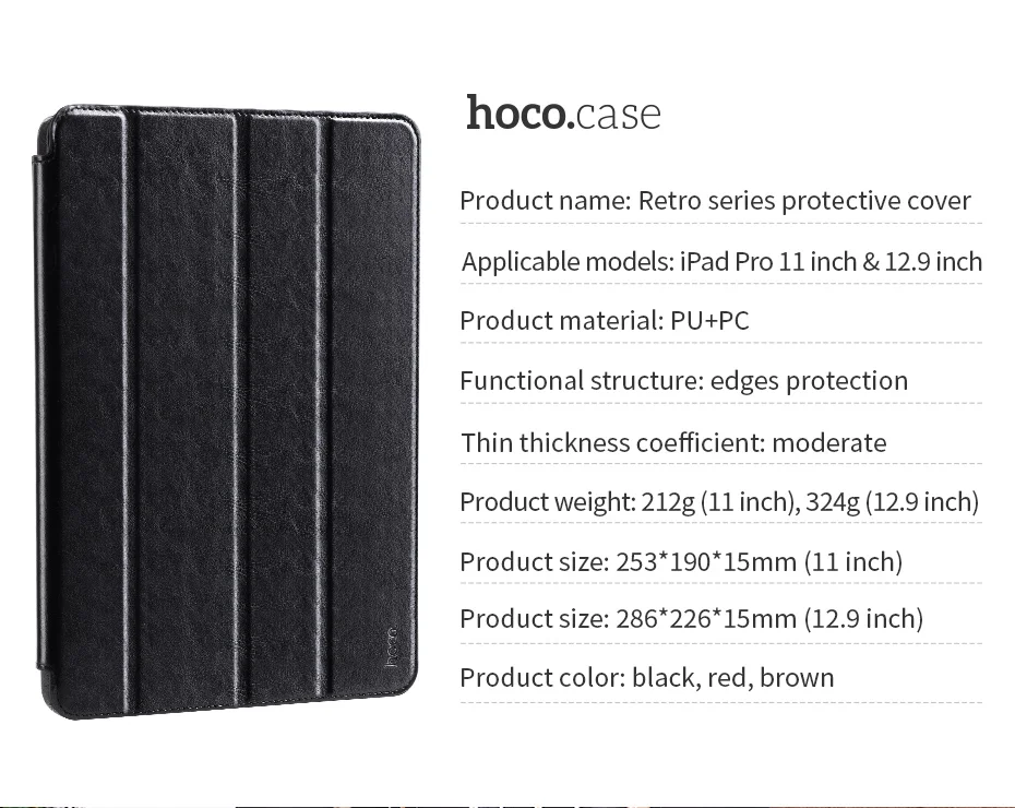 HOCO для iPad Pro 11 Чехол для iPad Pro 12,9 Магнитный кожаный защитный смарт-чехол для iPad Pro 11 дюймов/12,9