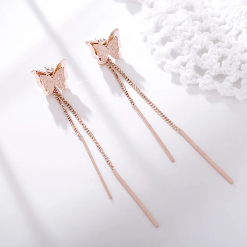 YUN RUO Новое поступление модные серьги-гвоздики с кисточкой линии розового золотистого цвета женский подарок титановая сталь ювелирные изделия не выцветают