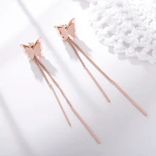 YUN RUO Новое поступление модные серьги-гвоздики с кисточкой линии розового золотистого цвета женский подарок титановая сталь ювелирные изделия не выцветают