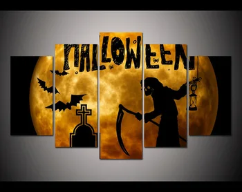 

5 Pieces Happy Halloween Skull Monster Wall Painting Fashion Ghost Cross Wall Art Prints Poster Picture Decoration For Kids Wall