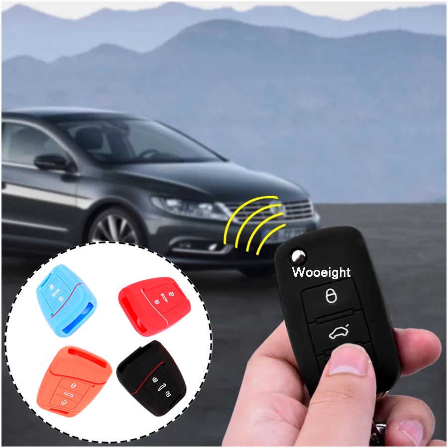 1Pc Silicone Key Fob Case Holder Decorative Cover For VW Skoda Superb Magotan Passat B8 A7 Golf Skoda Smart Protector 3 Buttons (6)
