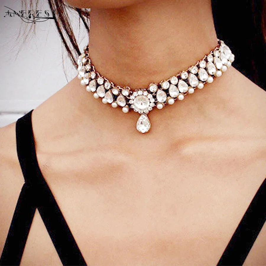 Retro fashion pearl rhinestone short section necklace hot choker