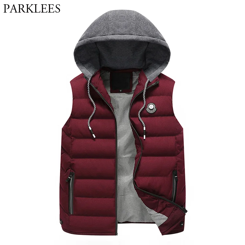 

Warm Sleeveless Jackets 2017 Winter Men Hooded Vest Zipper Casual Men Waistcoat Chalecos Hombre Thick Cotton Padded Mens Vests
