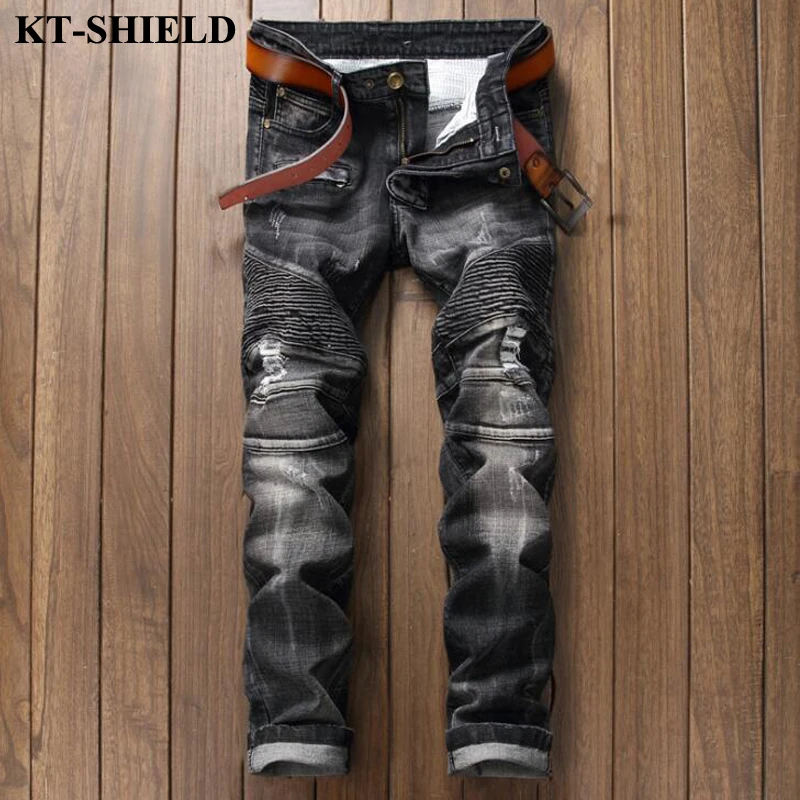 Spring New Men Jeans Ripped Holes Fashion Straight Denim Pants For Man Casual Slim Biker 100