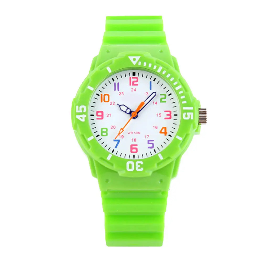 Детские спортивные часы, модные повседневные мужские и женские кварцевые часы, водонепроницаемые детские часы для мальчиков и девочек, студенческие наручные часы - Цвет: Green