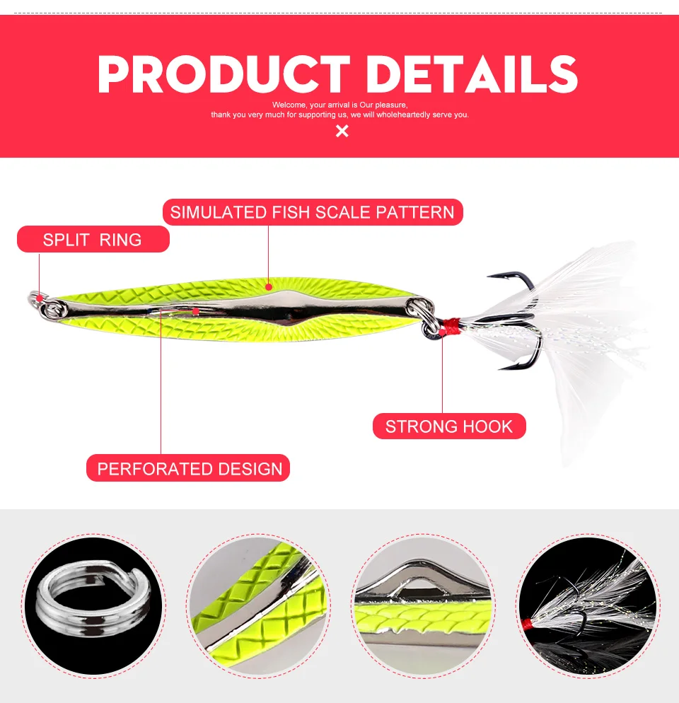 Kingdom Metal Jig spoon Artificial Bait Full Aqueous Layer Metal Material With Feather Hook Fish Sea Bass Fishing Lure Model 3406 (4)