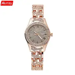 Abrray Роскошные дамы кварцевые часы со стразами Для женщин часы римская цифра наручные Модные украшения для девочек розовое золото