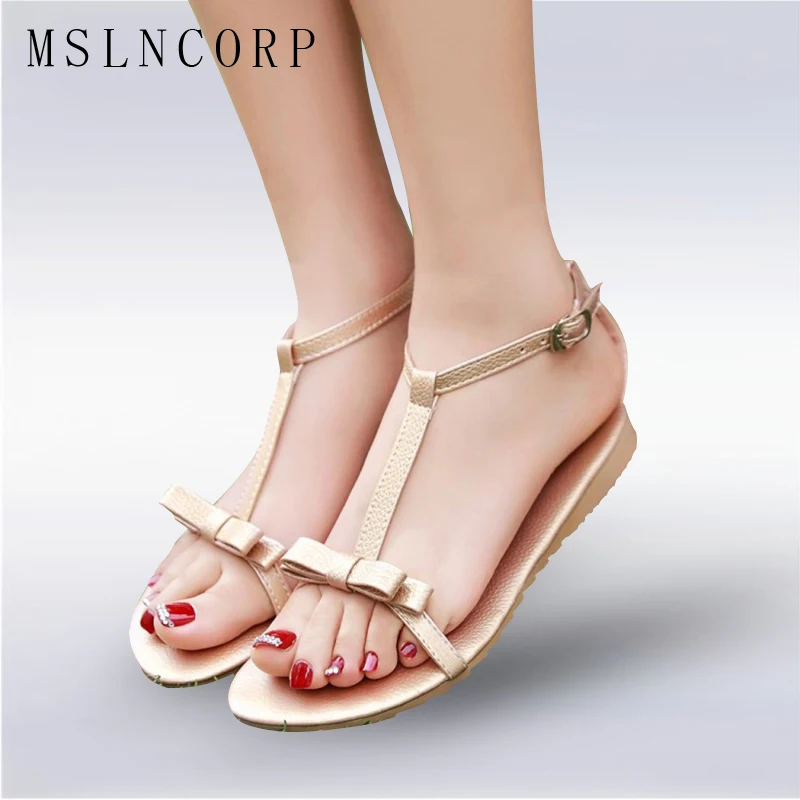 

Plus Size 34-43 Fashion Comfort Sandalias Mujer Ladies Shoes fashion Women Sandals Summer Bowtie Flat Heel Casual Zapatos Mujer